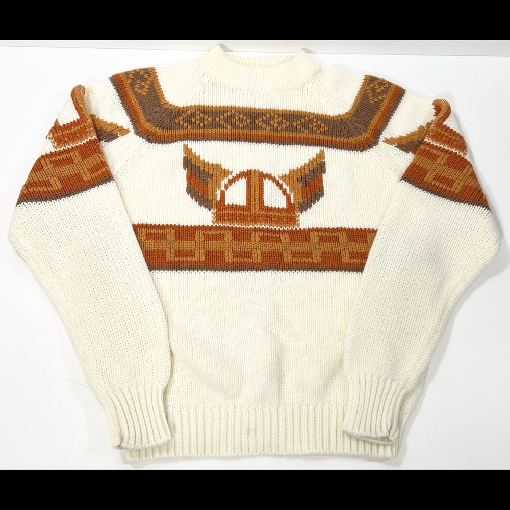 Vintage 70s Winged Viking Helmet Boho Sweater men’s MEDIUM